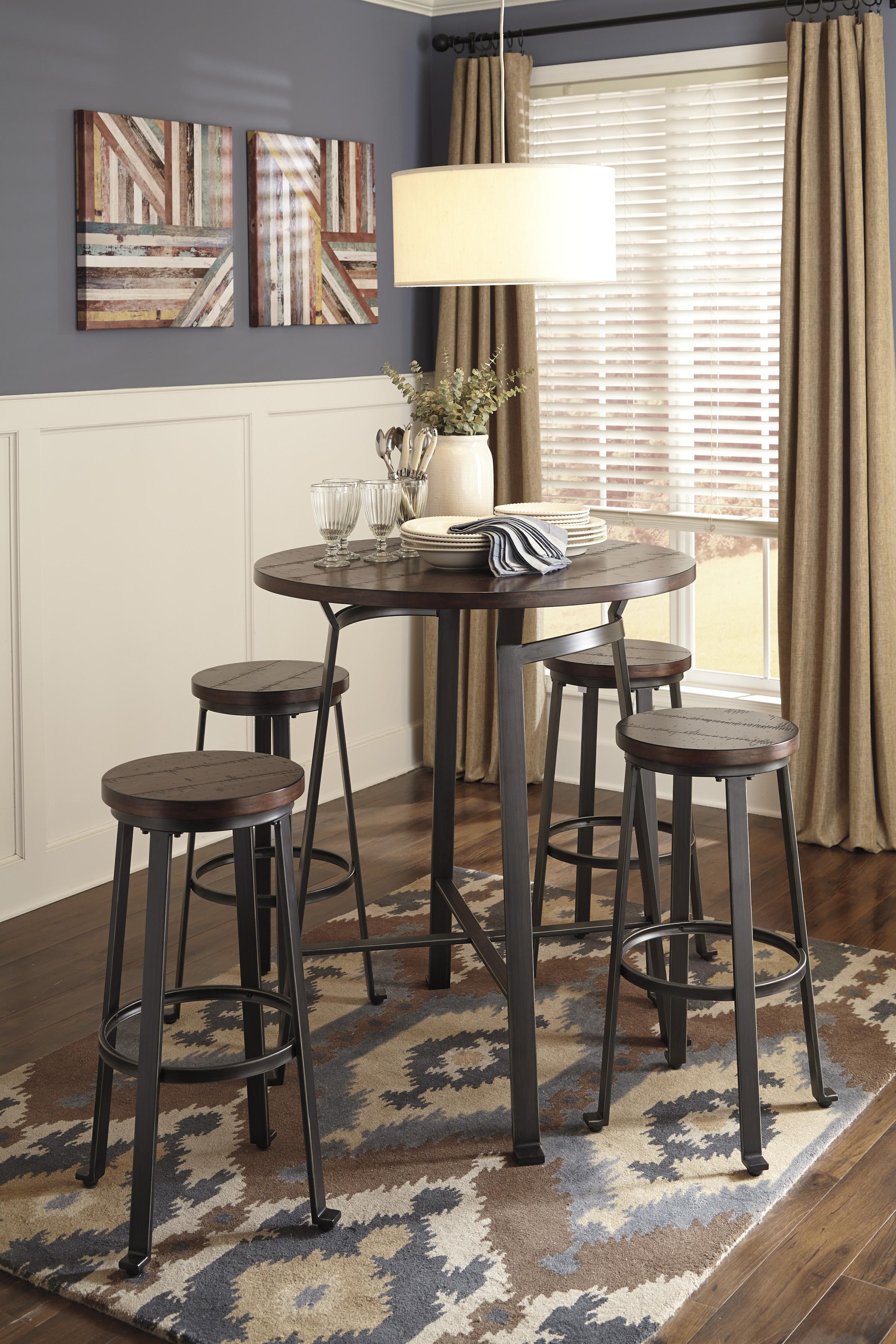 Ashley Signature Design Challiman D30712 Industrial Style Round Dining Room Bar Table Dunk